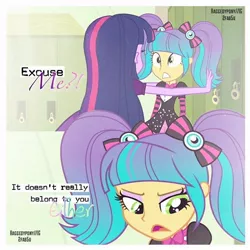 Size: 640x640 | Tagged: safe, artist:gouhlsrule, derpibooru import, pixel pizazz, twilight sparkle, equestria girls, alternate universe