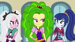 Size: 1005x565 | Tagged: safe, derpibooru import, edit, edited screencap, screencap, adagio dazzle, aria blaze, sonata dusk, equestria girls, rainbow rocks, jem, pizzazz, recolor, roxy, stormer, the dazzlings, the misfits