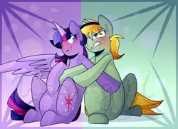 Size: 2014x1456 | Tagged: safe, artist:woogiegirl, derpibooru import, twilight sparkle, twilight sparkle (alicorn), ponified, alicorn, earth pony, pony, blushing, catfight, crossover, gwen stacy, spider-gwen, spider-man, spiders and magic iv: the fall of spider-mane, spiders and magic: rise of spider-mane, watermark