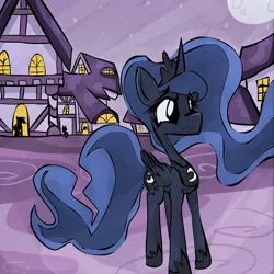 Size: 2000x2000 | Tagged: alone, artist:hackd, derpibooru import, nightmare night, princess luna, safe, worried