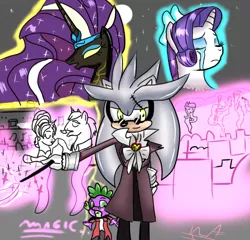 Size: 598x573 | Tagged: artist:kaiamurosesei, crossover, crossover shipping, derpibooru import, female, male, nightmare rarity, rarity, safe, shipping, silvarity, silver the hedgehog, sonic the hedgehog (series), spike, straight
