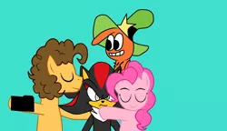 Size: 1680x968 | Tagged: artist:kaiamurosesei, bonding, cheese sandwich, crossover, crossover shipping, derpibooru import, female, hug, male, pinker, pinkie pie, safe, shadow the hedgehog, shipping, sonic the hedgehog (series), straight, together forever, wander over yonder, wander (wander over yonder)