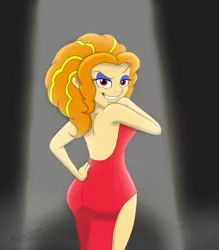 Size: 2971x3396 | Tagged: suggestive, artist:megaanimationfan, derpibooru import, adagio dazzle, equestria girls, adagio dat-azzle, ass, bare shoulders, clothes, dress, eyeshadow, female, jessica rabbit, looking at you, makeup, red dress, side slit, signature, sleeveless, solo, solo female, spotlight, strapless, stupid sexy adagio dazzle, who framed roger rabbit