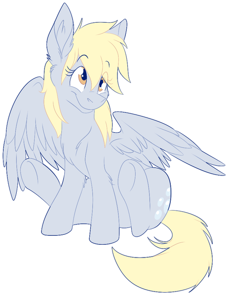 Size: 773x992 | Tagged: safe, artist:fizzy-dog, derpibooru import, derpy hooves, pegasus, pony, female, mare, simple background, sitting, smiling, solo