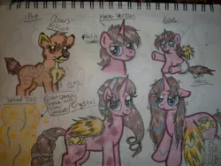 Size: 3648x2736 | Tagged: safe, artist:shelby100, derpibooru import, oc, oc:althea, oc:carmela, unofficial characters only, alicorn, deer, pony, alicorn oc, baby, crystallized, diaper, pet, rule 63, solo, traditional art, wet, wet mane, younger