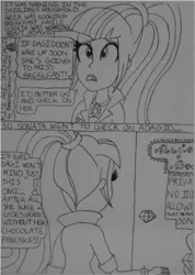 Size: 995x1396 | Tagged: safe, artist:blazingdazzlingdusk, derpibooru import, adagio dazzle, aria blaze, sonata dusk, equestria girls, comic, drawing, rise and shine dagi, the dazzlings, traditional art