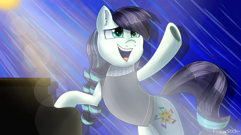 Size: 1920x1080 | Tagged: artist:mlp-firefox5013, clothes, coloratura, derpibooru import, musical instrument, open mouth, piano, rara, safe, scene interpretation, signature, singing, solo, spotlight, stage, the magic inside, the mane attraction