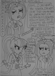 Size: 1006x1387 | Tagged: safe, artist:blazingdazzlingdusk, derpibooru import, adagio dazzle, aria blaze, sonata dusk, equestria girls, comic, drawing, rise and shine dagi, the dazzlings, traditional art