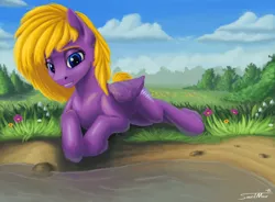 Size: 1600x1177 | Tagged: safe, artist:sa1ntmax, derpibooru import, oc, oc:airily gale, unofficial characters only, pegasus, pony, solo, water