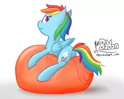 Size: 1251x994 | Tagged: artist:ponballoon, balloon, balloon fetish, balloon sitting, bedroom eyes, derpibooru import, fetish, looking back, rainbow dash, safe, sitting, solo, straddling