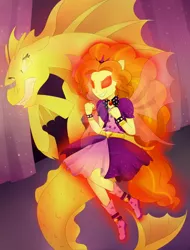 Size: 1024x1348 | Tagged: safe, artist:scarlet-spectrum, derpibooru import, adagio dazzle, hippocampus, merpony, siren, equestria girls, rainbow rocks, bracelet, clothes, floating, glowing eyes, necklace, pendant, red eyes, self ponidox, self sirendox, solo, spikes, watermark, welcome to the show, wristband