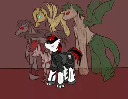 Size: 1528x1184 | Tagged: artist:maniakmonkey, derpibooru import, fallout equestria, fallout equestria: project horizons, level 1 (project horizons), oc, oc:blackjack, oc:deus, oc:gorgon, oc:psychoshy, oc:rampage, safe, unofficial characters only