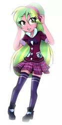 Size: 700x1400 | Tagged: safe, artist:nekojackun, derpibooru import, lemon zest, equestria girls, friendship games, :p, bowtie, clothes, crystal prep academy, crystal prep academy uniform, crystal prep shadowbolts, female, headphones, licking, licking lips, looking at you, plaid skirt, pleated skirt, school uniform, shoes, simple background, skirt, solo, tongue out, white background