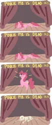 Size: 799x1908 | Tagged: semi-grimdark, artist:nobody, derpibooru import, pinkie pie, earth pony, pony, acting, comic, context is for the weak, dead, death, female, flies, mare, skeleton, solo, stage, wat