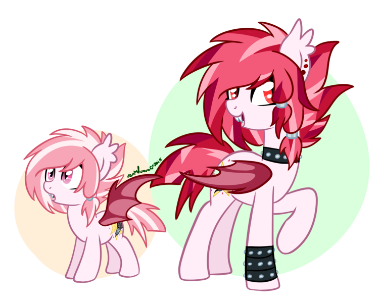 Size: 5000x4000 | Tagged: safe, artist:rarityforever, derpibooru import, oc, oc:ruby dust, unofficial characters only, bat pony, pony, bracelet, choker, contact lens, ear piercing, earring, older, open mouth, piercing, raised hoof, simple background, smiling, solo, spiked choker, spiked wristband, spread wings, transparent background, younger