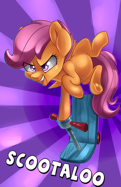 Size: 3850x5950 | Tagged: safe, artist:annakitsun3, derpibooru import, scootaloo, absurd resolution, pose, scooter, solo, standing, standing on one leg, underhoof