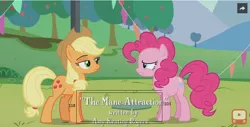 Size: 884x449 | Tagged: applejack, derpibooru import, height difference, measurements, pinkie pie, safe, screencap, tall, the mane attraction