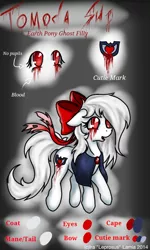 Size: 768x1280 | Tagged: grimdark, artist:whitenoiseghost, derpibooru import, oc, oc:tomoda shi, unofficial characters only, blood, reference sheet