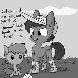 Size: 726x726 | Tagged: safe, artist:tjpones, derpibooru import, oc, oc:sporty mcsportshorse, unofficial characters only, pony, baby, baby pony, baseball, baseball cap, boots, diaper, grayscale, hat, monochrome, sports