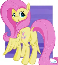 Size: 2195x2480 | Tagged: safe, artist:replacer808, derpibooru import, fluttershy, pegasus, pony, butt, dock, flutterbutt, looking back, open mouth, plot, signature, simple background, solo, spread wings, white background