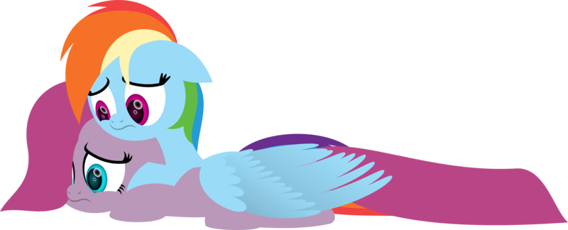 Size: 3542x1435 | Tagged: safe, artist:zacatron94, derpibooru import, pinkie pie, rainbow dash, comforting, female, lesbian, pinkamena diane pie, pinkiedash, sad, shipping, simple background, transparent background