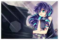 Size: 900x615 | Tagged: anime, artist:kiriche, audience, breasts, busty coloratura, coloratura, derpibooru import, female, human, humanized, lighter, lights, open mouth, piano, playing, rara, safe, scene interpretation, singing, solo, stage, the magic inside, the mane attraction