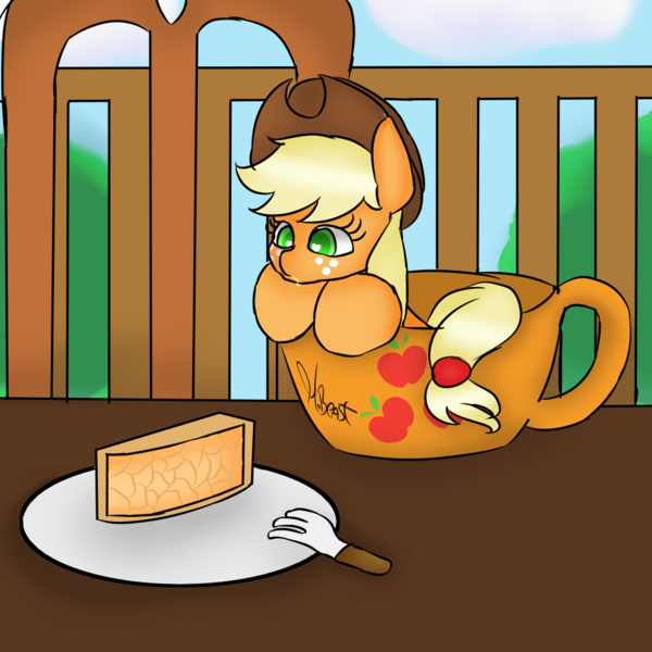 Size: 1000x1000 | Tagged: safe, artist:freakdreams, derpibooru import, applejack, pony, appletini, cup of pony, cute, drool, eyes on the prize, food, heart eyes, jackabetes, micro, solo, tea, wingding eyes