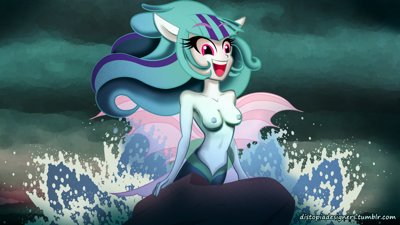 Size: 1920x1080 | Tagged: questionable, artist:lima-hibiki, derpibooru import, sonata dusk, mermaid, siren, equestria girls, belly button, breasts, female, nipples, nudity, parody, solo, solo female, the dazzlings, the little mermaid, topless, wallpaper, wallpaper for the fearless