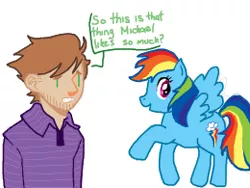 Size: 260x195 | Tagged: artist:whosraniumisit, derpibooru import, doodle or die, gavin free, human, rainbow dash, rooster teeth, safe, simple background, sketch