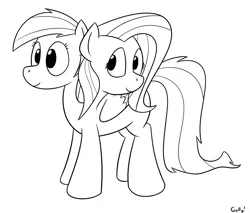 Size: 1241x1055 | Tagged: artist:rapidstrike, black and white, brahmin, conjoined, conjoined twins, derpibooru import, fallout, fluttershy, fusion, grayscale, lineart, monochrome, multiple heads, rainbow dash, safe, two heads, we have become one