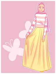 Size: 760x1000 | Tagged: artist:alvrexadpot, clothes, derpibooru import, fluttershy, hijab, human, humanized, islam, islamashy, long skirt, safe, skirt, solo, sweater, sweatershy