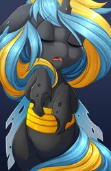 Size: 3300x5100 | Tagged: artist:starshinebeast, changeling, cute, cuteling, derpibooru import, equestria2101, eyes closed, female, oc, oc:echo, on back, open mouth, safe, sleeping, solo, unofficial characters only, yellow changeling