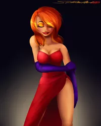 Size: 1600x2000 | Tagged: alternate hairstyle, artist:spittfireart, breasts, cleavage, clothes, cosplay, costume, derpibooru import, dress, female, human, humanized, jessica rabbit, jessica rabbit dress, lipstick, side slit, solo, solo female, spitfire, stupid sexy spitfire, suggestive, who framed roger rabbit