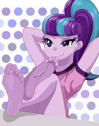 Size: 512x650 | Tagged: source needed, suggestive, anonymous artist, derpibooru import, starlight glimmer, equestria girls, the cutie re-mark, arm behind head, barefoot, clothes, equestria girls interpretation, equestria girls-ified, feet, feet on table, female, fetish, foot fetish, foot focus, humanized, legs, ponytail, s5 starlight, scene interpretation, sitting, smug, smuglight glimmer, soles, solo, solo female, stupid sexy starlight glimmer, style emulation, thighs, toes, uotapo-ish, welcome home twilight