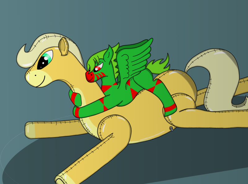 Size: 3410x2533 | Tagged: safe, artist:th3ph0b1ap0n3, derpibooru import, oc, unofficial characters only, horse, pegasus, pony, blank flank, fetish, inflatable, inflatable fetish, pool toy, riding, stripes