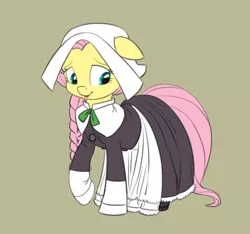 Size: 800x750 | Tagged: safe, artist:carnifex, derpibooru import, fluttershy, clothes, floppy ears, pilgrim, pilgrim outfit, raised hoof, solo, thanksgiving