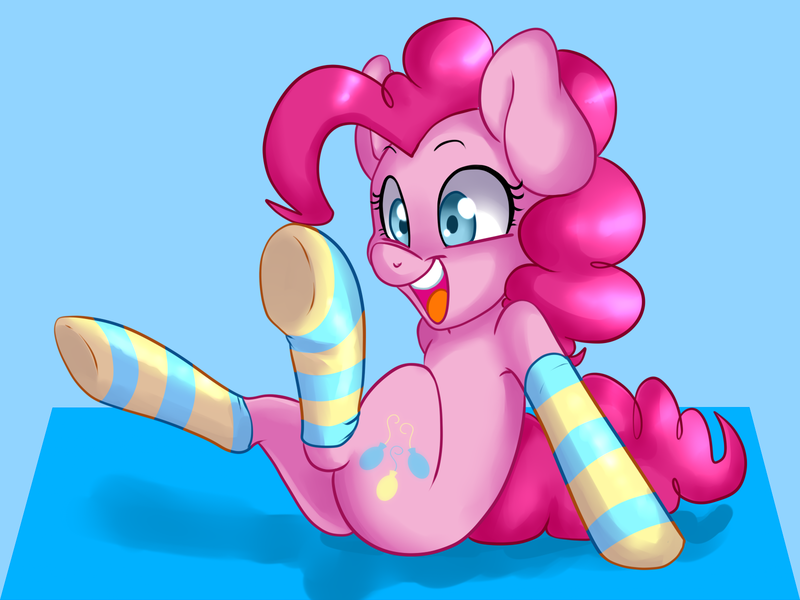 Size: 1600x1200 | Tagged: artist:annakitsun3, clothes, cute, derpibooru import, diapinkes, pinkie pie, safe, sitting, socks, solo, striped socks