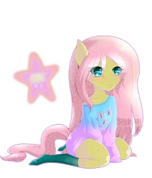 Size: 1024x1195 | Tagged: anthro, artist:kumorisix-ela, blue sweater, clothes, cute, cutie mark on clothes, cyan eyes, derpibooru import, fluttershy, gradient clothes, gradient sweater, green socks, kneeling, looking at you, off shoulder, off shoulder sweater, pink hair, pink mane, pink sweater, pink tail, safe, simple background, sitting, smiling, socks, solo, sweater, sweatershy, transparent background