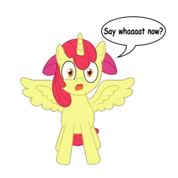 Size: 7000x7000 | Tagged: safe, artist:ponyhd, derpibooru import, apple bloom, alicorn, pony, .svg available, absurd resolution, alicornified, bloomicorn, race swap, simple background, solo, speech bubble, spread wings, transparent background, vector