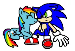 Size: 734x506 | Tagged: safe, artist:zookinator-hedgie, derpibooru import, rainbow dash, pony, 1000 hours in ms paint, crossover, crossover shipping, eyes closed, female, interspecies, male, shipping, sitting, sonic the hedgehog, sonic the hedgehog (series), sonicdash, straight, wink