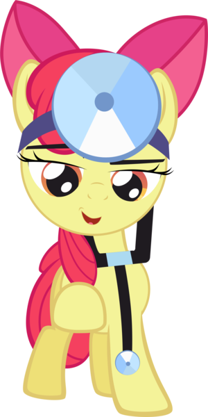 Size: 1132x2263 | Tagged: apple bloom, artist:rainihorn, bedroom eyes, derpibooru import, doctor, head mirror, offscreen character, pov, safe, simple background, solo, stethoscope, transparent background, vector