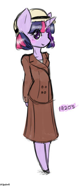 Size: 2000x4500 | Tagged: 1920s, anthro, artist:fiji-firefox, clothes, coat, derpibooru import, hat, safe, solo, twilight sparkle