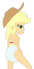 Size: 1921x3936 | Tagged: questionable, artist:boxtrot, derpibooru import, applejack, human, equestria girls, bedroom eyes, breasts, busty applejack, clothes, cowboy hat, diaper, diaper fetish, female, hat, nipples, nudity, poofy diaper, sideboob, topless