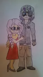 Size: 1836x3264 | Tagged: safe, artist:bronynel, derpibooru import, fluttershy, oc, oc:shooting star, human, canon x oc, humanized, humanized oc, married couple, older, shipping, traditional art