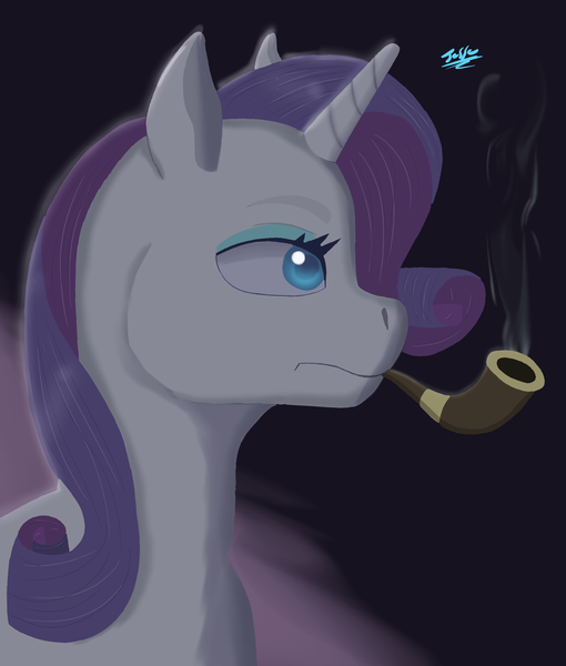 Size: 1680x1977 | Tagged: artist:hypno, derpibooru import, pipe, rarity, safe, smoking, solo