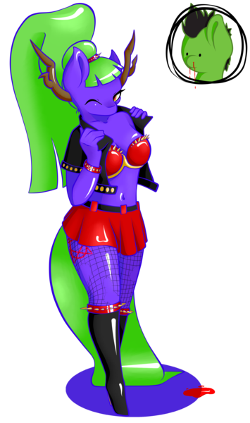 Size: 1799x3039 | Tagged: anthro, artist:lucky-jacky, blood, commission, derpibooru import, female, floating head, nosebleed, oc, oc:midnight devilwitch blingbling, solo, solo female, suggestive, unofficial characters only