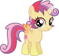 Size: 7716x7355 | Tagged: safe, artist:osipush, derpibooru import, apple bloom, scootaloo, sweetie belle, alicorn, pony, crusaders of the lost mark, absurd resolution, cutie mark, cutie mark crusaders, female, filly, fusion, inkscape, looking at you, simple background, solo, sweetiloo bloom, the cmc's cutie marks, the ultimate cutie mark crusader, transparent background, vector, we have become one, what has magic done, xk-class end-of-the-world scenario