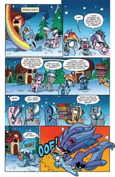 Size: 630x969 | Tagged: safe, artist:brendahickey, derpibooru import, idw, diamond tiara, princess luna, rainbow dash, silver spoon, alicorn, deer, pony, reindeer, spoiler:comic, spoiler:comicholiday2015, battleship, candyland, cloven hooves, collision, connect four, deerified, floppy ears, games, gelding wars, luna outta nowhere, monopoly, oof, preview, rainbow trail, reindeer dash, rudolph the red nosed reindeer, snow, snowfall, sorry, species swap