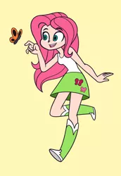 Size: 964x1400 | Tagged: safe, artist:khuzang, derpibooru import, fluttershy, butterfly, equestria girls, clothes, human coloration, skirt, solo, tanktop