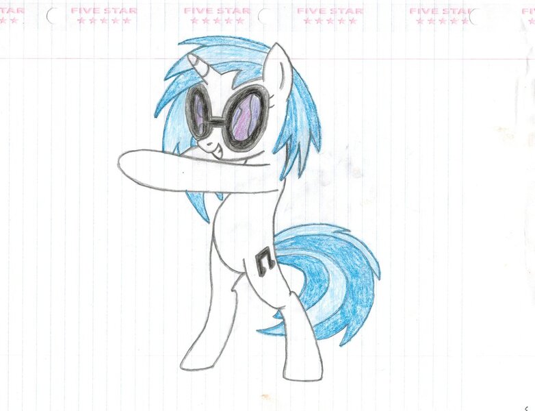 Size: 1024x786 | Tagged: artist:rubixks, derpibooru import, glasses, lined paper, safe, solo, traditional art, vinyl scratch